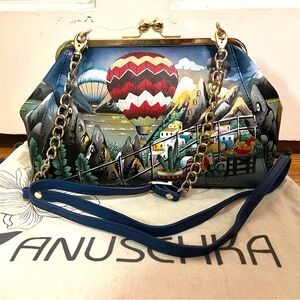 Anuschka Handpainted Novelty Print Leather Frame Shoulder Bag